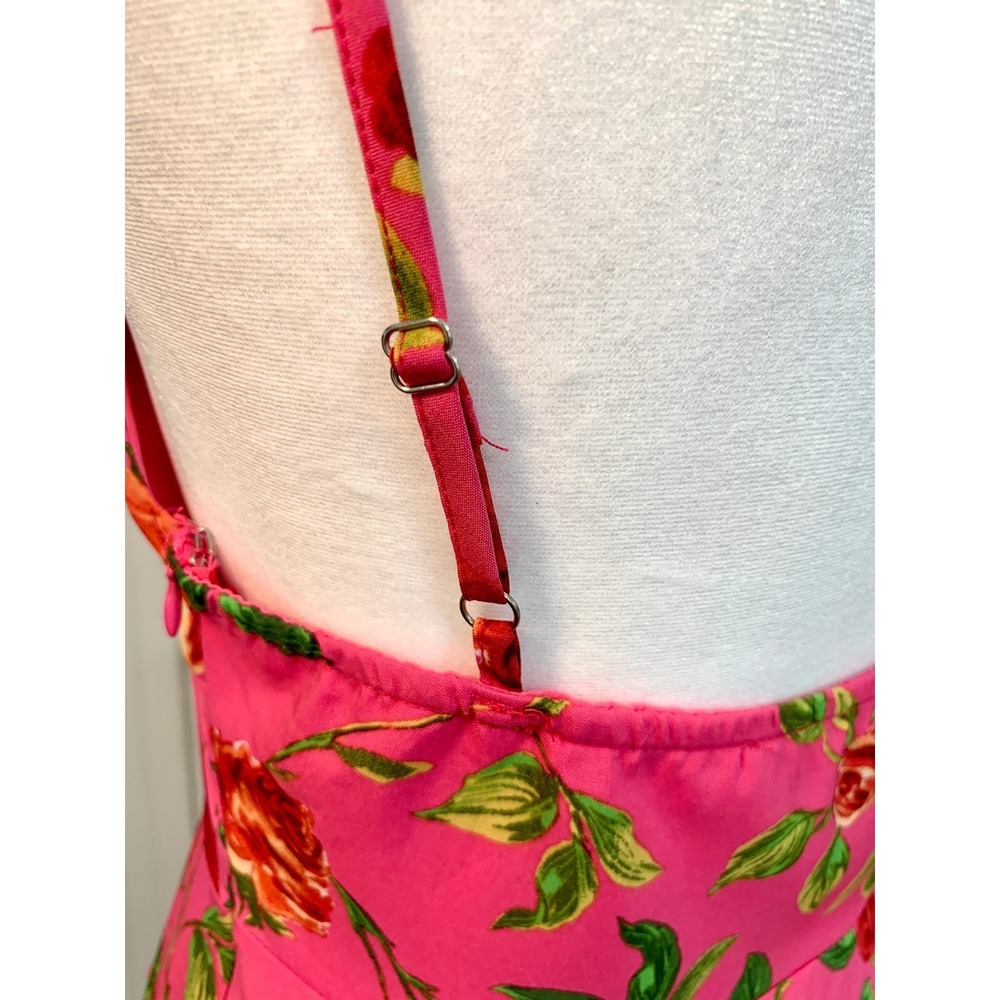 Signature NWT Rose Pink Floral Ruffle Tiered Summer Mini Dress Fuchsia Small - Picture 10 of 16
